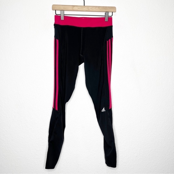 adidas Response Long Tights Leggings in Black & Vivid Berry Stripe - Picture 2 of 10
